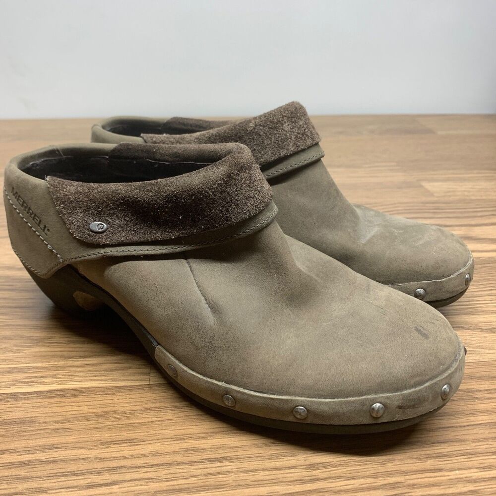 MERRELL Luxe Drizzle Brown Slip On Clogs Ankle Booties‎ Womens Size 6.5 Studded
